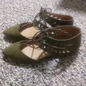 Hunter Green Suede Lace Up Flats Sandals
